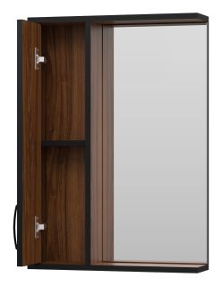 Зеркальный шкаф Misty Кедр 50см левый чёрный/орех